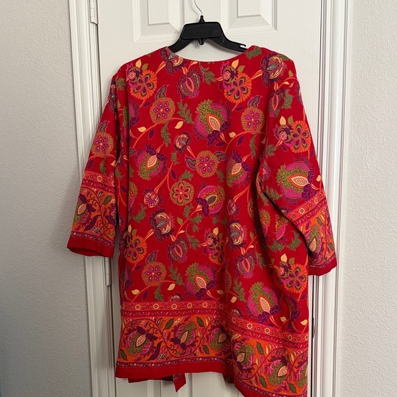 Coldwater Creek Red Paisley Linen Blend Jacket | Size 3X | Lightweight Layer - Picture 4 of 4